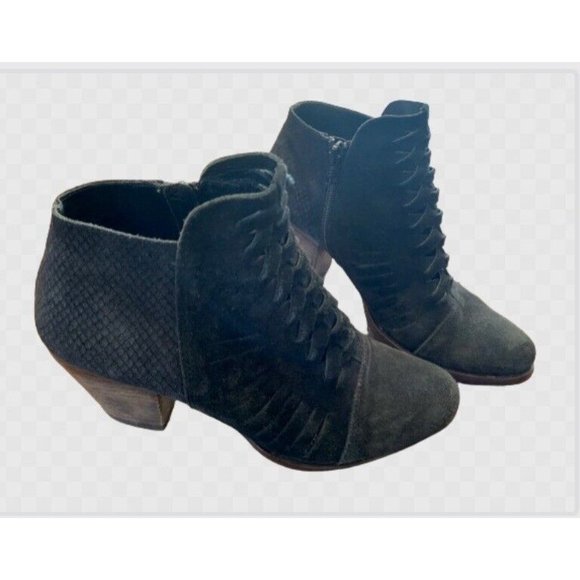 Free People Loveland Ankle Bootie Black Suede Braided Front Women's 37 7.5 7 - Picture 4 of 10